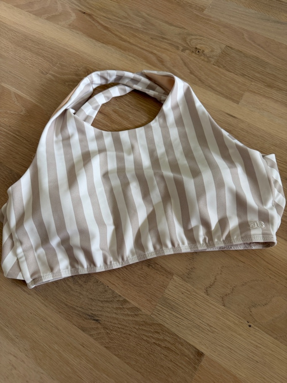 Albion Beige and White Striped Halter Swim Top